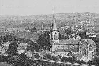 The same buildings from the Notre Dame du Bas church perspective, c. 1900.