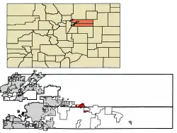 Location of the Town of Bennett in Adams and Arapahoe counties, Colorado.