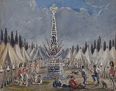 Crimean War. Celebration of the Queen's Birthday, Guards Camp, 1854, by Tippinge