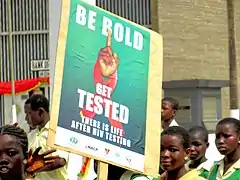 Aufforderung zum HIV-Test bei Studentenprotest Hohoe 2011