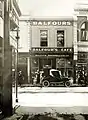 A 1922 Ford Model T roadster built by Duncan and Fraser outside Balfour's cafe in Rundle Street, Adelaide, 19&nbsp;February 1924