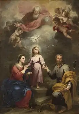 Image 21The "Heavenly Trinity" joined to the "Earthly Trinity" through the Incarnation of the Son–The Heavenly and Earthly Trinities by Murillo (c. 1677) (from Trinity)