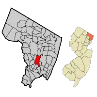 Location of Hackensack in Bergen County highlighted in red (left). Inset map: Location of Bergen County in New Jersey highlighted in orange (right).
Interactive map of Hackensack, New Jersey