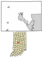 Location of Ulen in Boone County, Indiana.