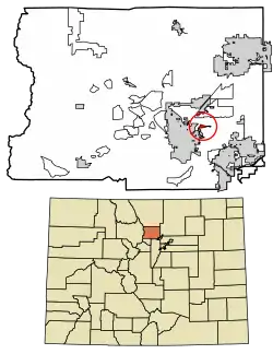 Location of the Valmont CDP in Boulder County, Colorado.