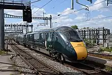 A train under overhead lines