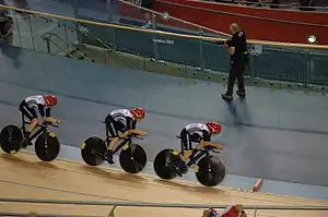 Dani King, Laura Trott, and Joanna Rowsell competing in 2012.