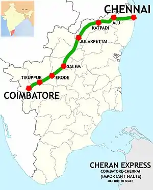 Cheran Express (MAS - CBE) Route map