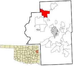 Location within Cherokee County and the state of Oklahoma