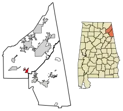 Location of Collinsville in Cherokee County and DeKalb County, Alabama.