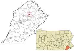 Location of Eagle in Chester County, Pennsylvania (top) and of Chester County in Pennsylvania (below)