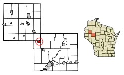 Location of New Auburn in Chippewa Countyand Barron County, Wisconsin.