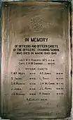 The plaque in memory of the Instructors and Officer Cadets of Officers Training School Mhow who died between 1940 and 1946
