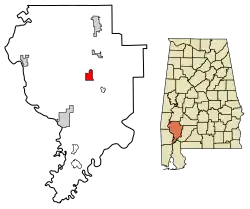 Location of Grove Hill in Clarke County, Alabama.