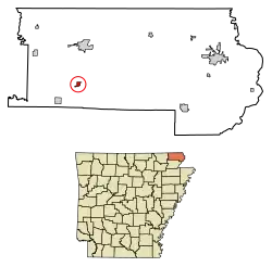 Location of Knobel in Clay County, Arkansas.