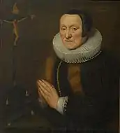 Portrait of Elisabeth Keyzers near a crucifix attributed to Cornelis de Vos. ca. 1632