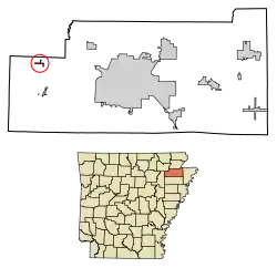 Location of Egypt in Craighead County, Arkansas.