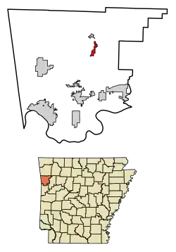 Location of Mountainburg in Crawford County, Arkansas.