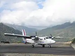 De Havilland Canada DHC-6-300 Twin Otter 9N-ABT landing at Phaplu Airport