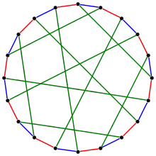 A 3-edge-coloring of the Desargues graph or 
  
    
      
        G
        (
        10
        ,
        3
        )
      
    
    {\displaystyle G(10,3)}