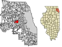 Location of Oak Brook in DuPage Illinois.