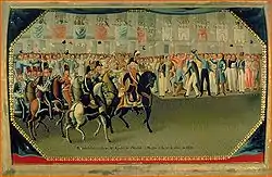 Entrance of Agustín de Iturbide to Mexico City in 1821. Unknown artist, no date.