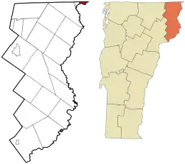 Location in Essex County and the state of Vermont.