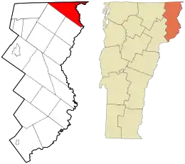 Location in Essex County and the state of Vermont.