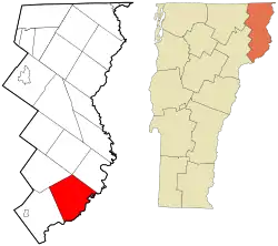 Location in Essex County and the state of Vermont.