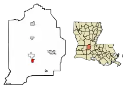 Location of Mamou in Evangeline Parish, Louisiana.