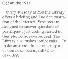 Image 111997 advertisement in State Magazine by the US State Department Library for sessions introducing the then-unfamiliar Web (from History of the World Wide Web)