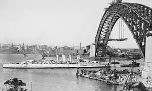 HMAS Canberra sailing into Sydney Harbour in 1930