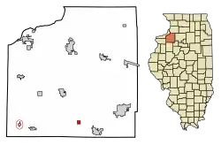 Location of Bishop Hill in Henry County, Illinois.