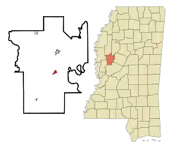 Location within Humphreys County and Mississippi