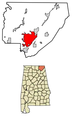 Location of Scottsboro in Jackson County, Alabama.