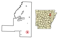 Location of Beedeville in Jackson County, Arkansas.