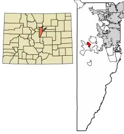 Location of the Kittredge CDP in Jefferson County, Colorado.