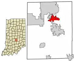 Location of Whiteland in Johnson County, Indiana