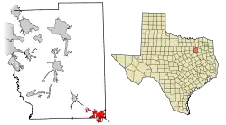 Location of Mabank in Kaufman County, Texas
