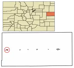 Location of the Town of Flagler in the Kit Carson County, Colorado.