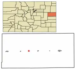 Location of Vona in Kit Carson County, Colorado.