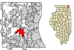 Location of Mundelein in Lake County, Illinois.