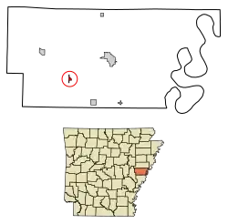 Location of Aubrey in Lee County, Arkansas.