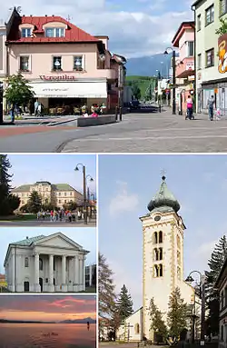 Pictures from the top clockwise:
- Pedestrian zone and the market square
- Gothic church of St. Nicolaus
- Sunset by the Liptovská Mara lake
- Synagogue in Liptovský Mikuláš
- Town hall in the city center