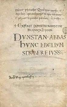 Last page of commentaries on the Apocalypse inscribed 'Dunstan the abbot gave orders for the writing of this book.'