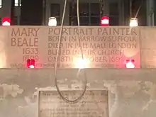 Mary Beale's memorial in St James Church, Picadilly