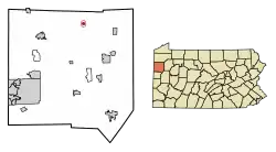 Location of Sheakleyville in Mercer County, Pennsylvania.