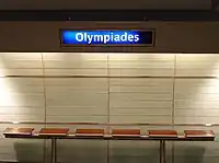 Platform signage at Olympiades