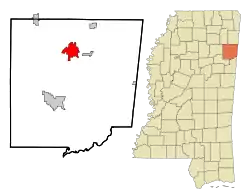 Location within Monroe County and Mississippi