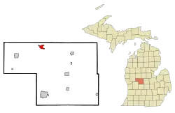 Location within Montcalm County and the state of Michigan